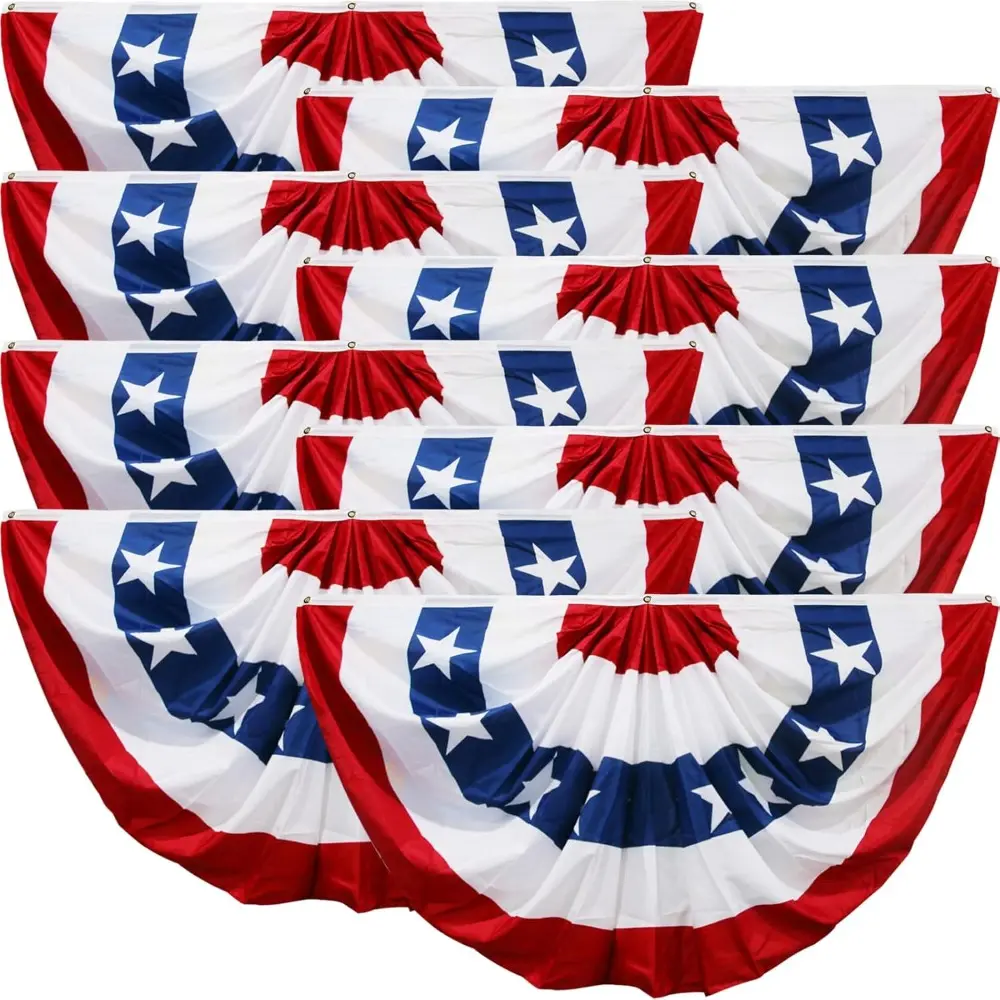 July 4th Decorations,8 Pack Flag Bunting for Outside,1.5x3 FT July 4th Bunting Patriotic Decorations,Red White and Blue Flags Pleated Fan Flag,Flags Banners Decor