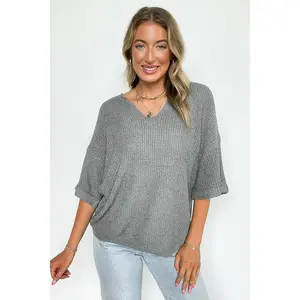 Leisurely Moments Notch Neck Comfy Knit Top - BACK IN STOCK