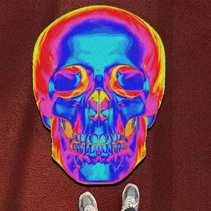 Halloween Thermal Infrared Skull Print Carpet, Vintage Art Creative Bedside Rug, Soft Easy-Clean Large Area Mat for Living Room Bedroom Balcony