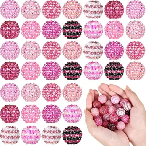40 Pcs 20 mm Rhinestone Beads Bulk Crystal Round Disco Ball Chunky Bubblegum Beads for Pens Bracelets Charms Craft European Style Jewelry Making Supplies Christmas(Mix Pink)