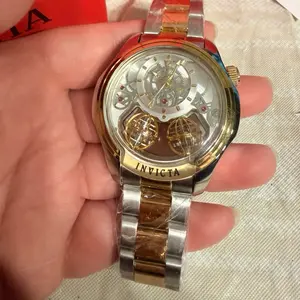 Invicta Specialty Twin-Axis Men's Watch w/ Skeleton Dial 46mm Gold Steel Band Luxury Timepiece