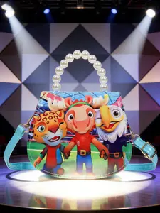 Adorable Anime Character Mini Bag with Pearl Handle, Cute Cartoon Style Half Moon Bag for Girls, Fashionable Toddler Shoulder Bag