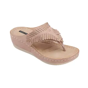 GC Shoes Virginia Blush Wedge Sandal for Women - 2 Inch Heel, 1 Inch Platform, Slip-On Design, Memory Foam Footbed, Rhinestone Detail, Summer Footwear