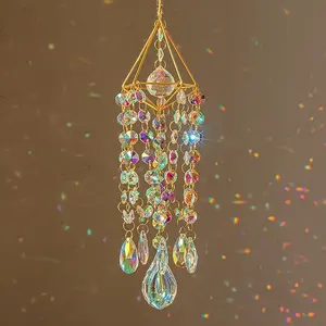 Crystal Suncatchers for Window Hanging Wind Chime Style Garden Sun Catchers with Crystals Rainbow Maker Indoor Outdoor Decor Handmade Gold Plated Suncatcher