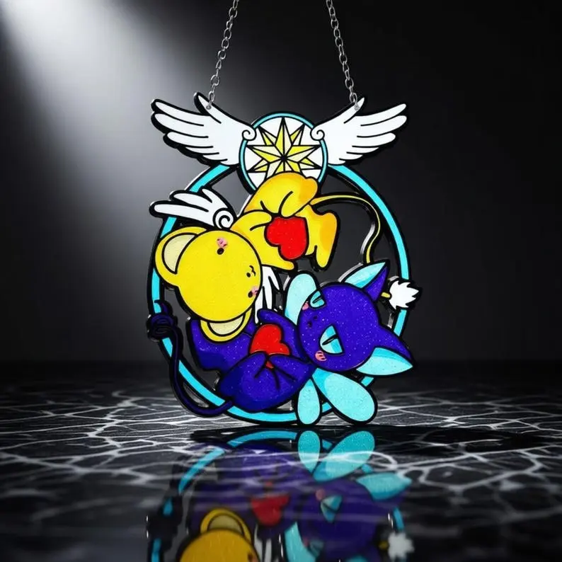 Magical Girl Anime Suncatcher Window Hanging Kero And Spinel Faux Resin Heart Decor Kawaii Room