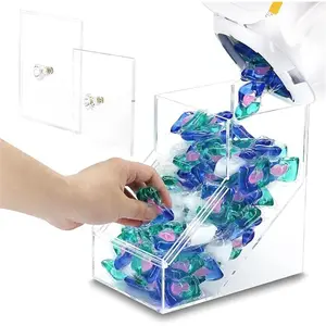 Laundry Pods Container, Acrylic Candy Dispenser, Clear Dishwasher Pods Container, Pod Slide Down Easily, Cute Laundry Pod Holder for Laundry Room Organization, Storage, Decor and Accessories