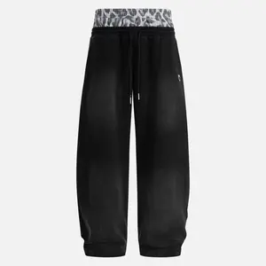 Aelfric Eden Baggy Sweatpants Wide-Leg  Leopard Double Waist Layered Print Soft  Unisex Streetwear Casual Joggers