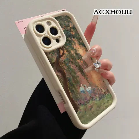 TPU Silicone Phone Case - Swan Lake Sunset Design, Slim Fit, Non-Slip, Rugged, Durable, Shockproof Protective Cover for iPhone 17,16 E Pro Max,15 Plus,14,13,12,11,XS,XR | Mobile Phone Accessories, Smartphone Accessory