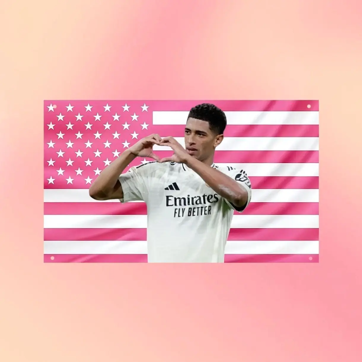 Jude Bellingham Pink US Flag Wall Tapestry, Soccer Star Wall Flag, Football Bedroom Decor, Real Madrid Fan Gift