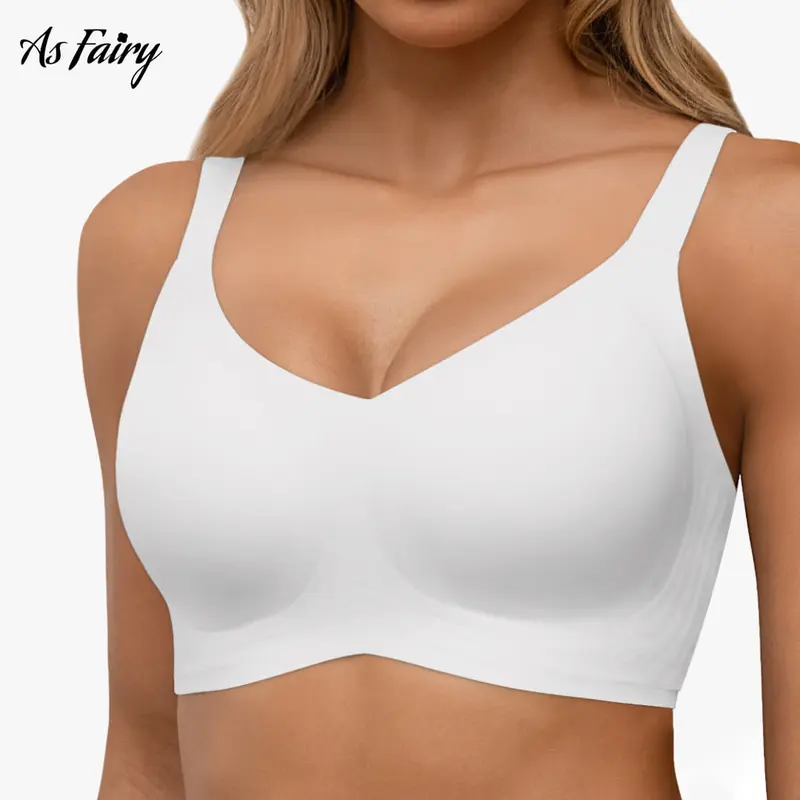 As Fairy Women's Seamless V-Neck Push-Up Bralette - Wireless Full Coverage Bra with Comfortable Support, Breathable Padding, Tie Back Design