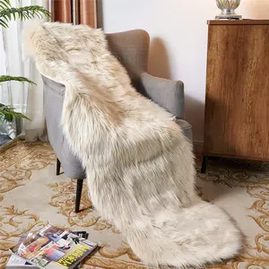 Easyjoy Ultra Soft Fluffy/Fuzzy Shaggy Area Rug Faux Fur Chair Cover Seat Pad for Bedroom Floor Sofa Living Room (2 X 6 Ft Sheepskin, Beige) EasyJoy