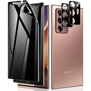 [2+2 Pack] for Samsung Note 20 Ultra Privacy Screen Protector, [Support Fingerprint ID] Anti-Spy Black Full Adhesive Flexible Film + Camera Lens Glass Protector for Galaxy Note 20 Ultra