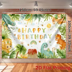 2D Flat Printing Party Banners JIT 1PC Happy Birthday Dino Backdrop Banner Backdrop Props Wall Perfect for Living Room Bedroom Office Birthday Anniversary and Home Decor Party Photo Backdrop Reusable For Outdoor Indoor