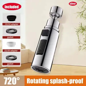 Kitchen Sink Faucet with Extension Spout, Universal Splash Guard Spray Head, Brass Connector, Three Pressure Settings, 360 Degree Rotation, Faucet Sprayer Attachment, Rotatable Rotary Faucet, Splash Proof Faucet