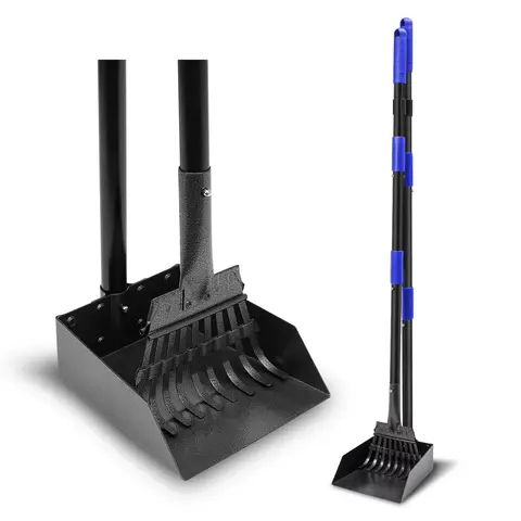 Dog Pooper Scooper Tray & Rake Set with Adjustable Stainless Steel Handle, Easy Cleanup for Small, Medium & Large Dogs