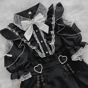 Summer Sweet Kawaii Fashion Lolita Shirts Women Elegant Cute Japanese Style Blouse Y2K Aesthetic Gothic Long Sleeve Chic Tops