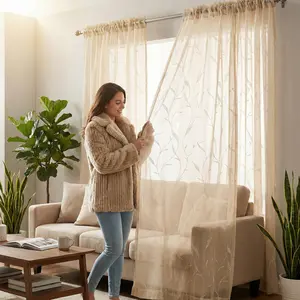 Window Wear 4 Panels 52x95inch Multi-layered sheer fabric embroidered curtains, with vine-shaped patterns, top featuring a rod attachment style. Lightweight, soft texture and good light Suitable for use in kitchens, bedrooms and living rooms L66