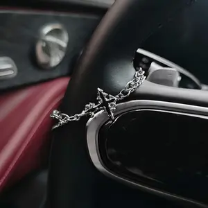Silver Color Chain with Cross Pendant Car Steering Wheel Decor, Gothic Car Decoration, Car Interior Accessory, Unique Gift for Him or Her