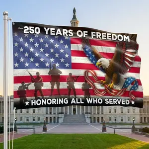 250 Years of Freedom American Eagle Flag, Veteran Inspired Patriotic Grommet Flag for Outdoor Use