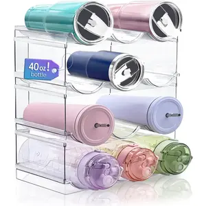 【SUHOPE】【Holiday Deal】Water Bottle Organizer, Stackable Kitchen Organization and Storage Rack, Plastic Water Bottle Holder for Fridge Cupboard Pantry Organizer,  Large Compartment fits any bottle size up to 40oz