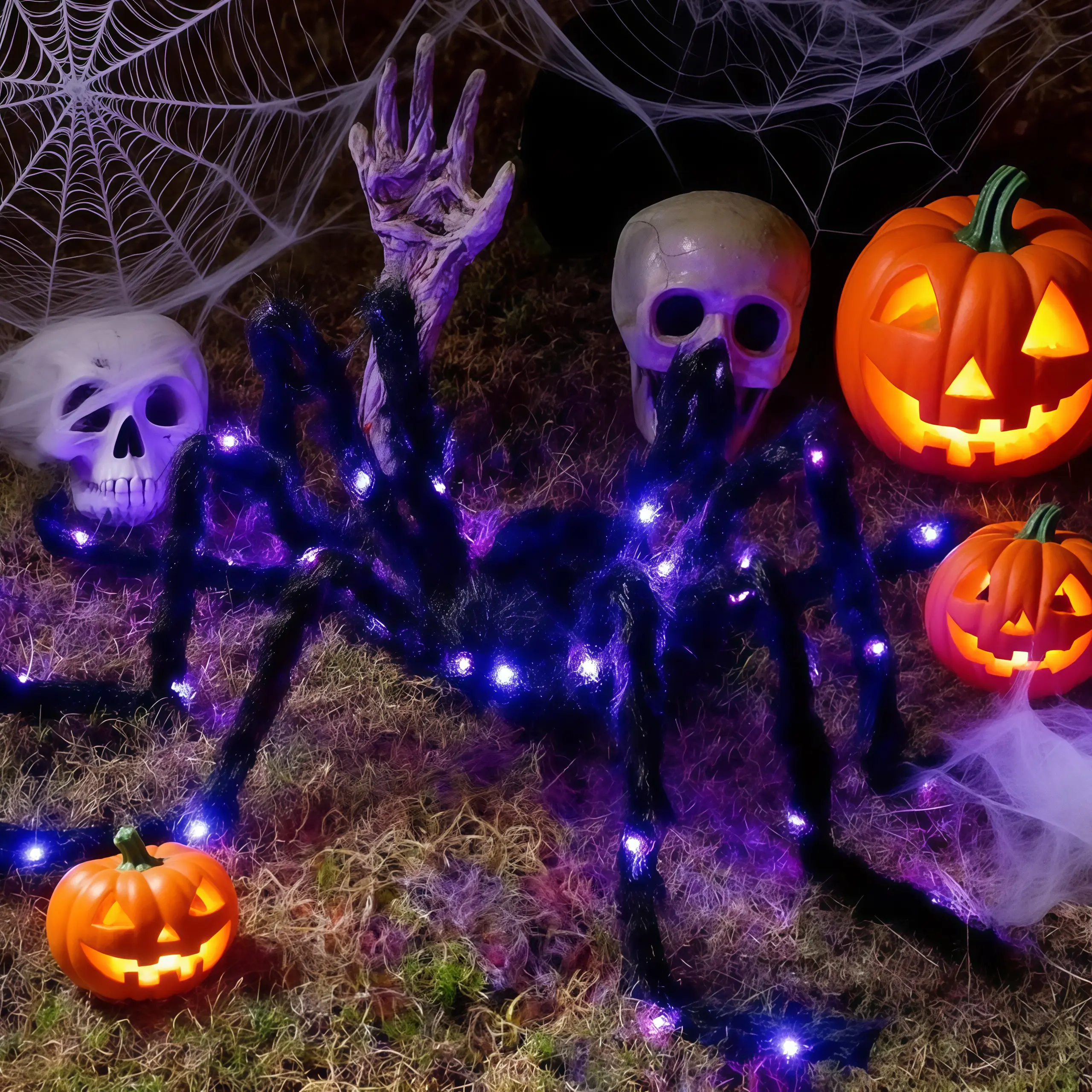 1Pc 6.6FT Halloween Giant Light Up Hanging Spider Decorations, Large Spiders Outside Realistic Fake Hairy Spider Props For Halloween Decorations Indoor And Outdoor Yard Party Garden Lawn Decor Ornaments Illuminated Candles Illuminated Lantern