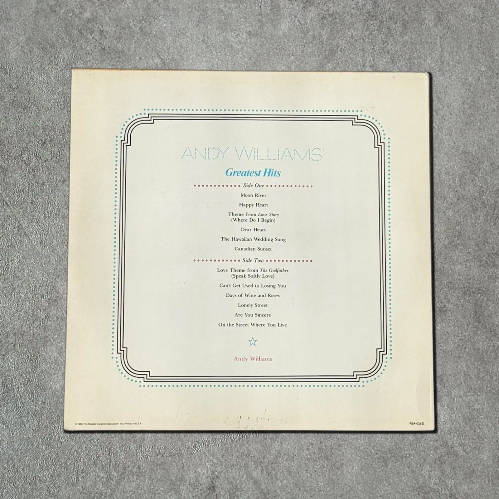 Andy Williams “Greatest Hits” Vintage Record Vinyl