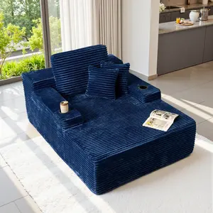 Multi-Color Huge Boneless Chaise Lounge Upholstered Sofa Bed with Throw Pillows, Deep Seat, Soft Plush Corduroy, No Assembly, Indoor Sleeper Couch