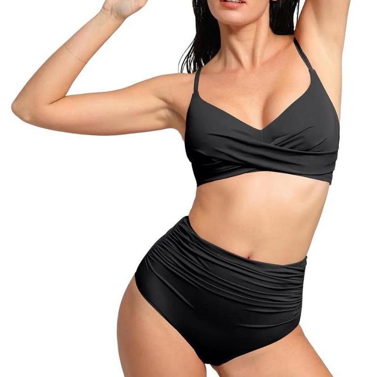 Popilush Ruched High-Waist Shapewear Bikini Set