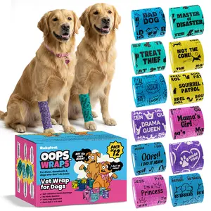 Non-Stick Bandage Wrap for Dogs – Oops Wraps by Rubyloo - Funny Dog Bandages for Wounds - 2" Self-Adhesive Wrap - Breathable Pet Wrap Bandage for Hot Spots & Injuries