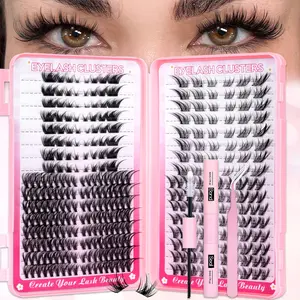 DIY Mixed Individual Eyelash Clusters Kit,Fox Eye Style Lash Clusters Kit, 40D/80D/Manga, Faux Mink Lashes Kit, Wet Look, Left&Right Lash Clusters Set, Soft Lightweight Curled Eyelashes, Waterproof Long-Lasting, Includes Bond&Seal&Tweezers