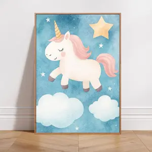 Magical Unicorn Nursery Wall Art Print, Dreamy Night Sky Poster for Kids Room, Trendy Room Decor, Unframed