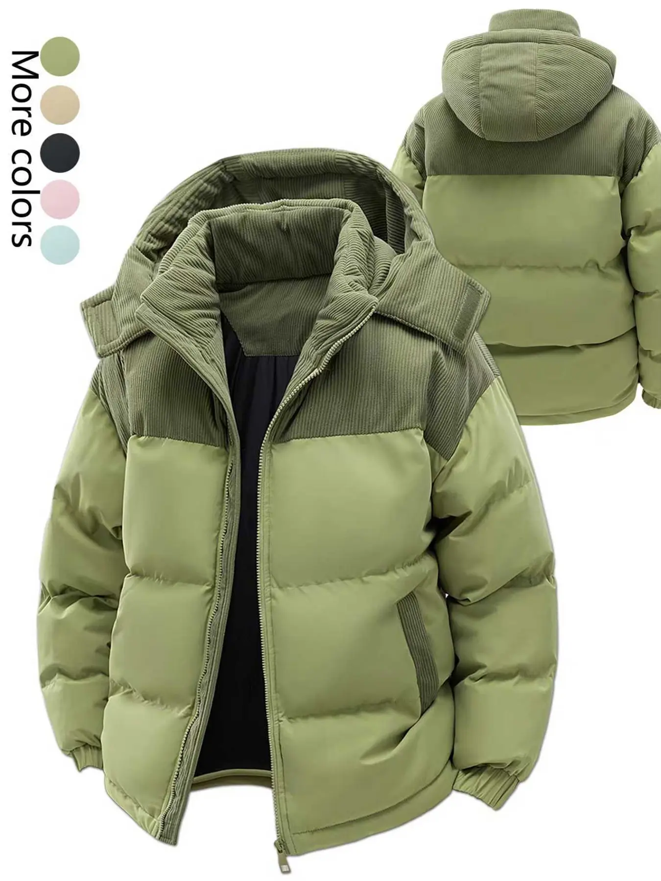 Men's Winter Cotton Jacket Coat with Detachable Hood, Casual Fitted Woven Fabric Outerwear for Cold Weather, Stylish Men's Clothing