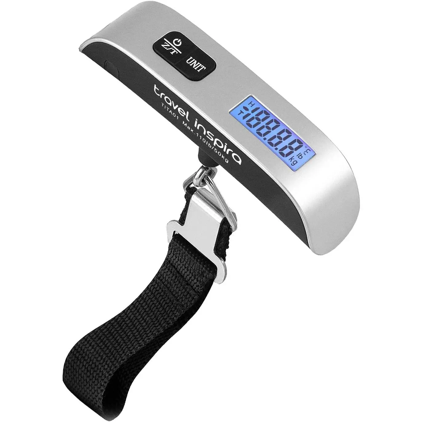 travel inspira Portable Digital Hanging Luggage Scale - Rubber Paint Finish, 110 lbs Capacity, Battery Included (for Travel Suitcases)