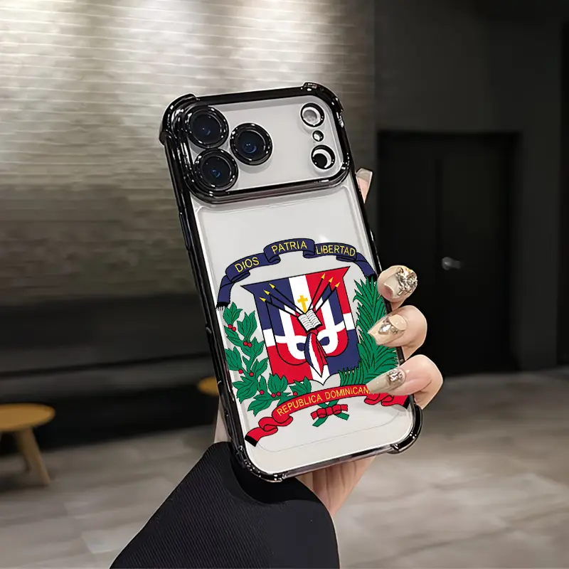 Dominican Republic National Coat Of Arms Flag Element Patriotic Aesthetic Design Pattern Casing For iPhone 17 16 15 14 13 12 Samsung 22 23 24 25 Plus Pro Max Ultra Soft Silicon TPU Shockproof Protector Vintage Unique Fashion Mobile Phone Case