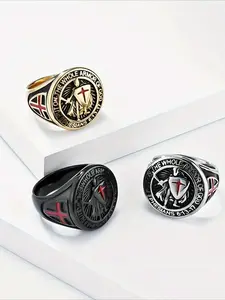 Men's Cross Knight Stainless Steel Ring, Punk Hip Hop Style Fashion Ring, Stackable Rings, Perfect Gift for Couples and Friends, Stacking Rings