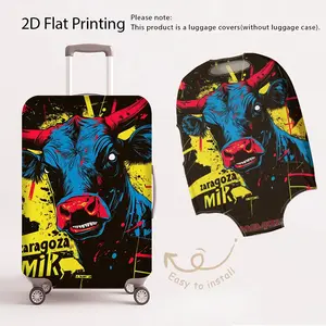 2D Flat Printed Bull Graffiti Luggage Cover Versatile Travel Accessory Stretchable Scratch-Resistant Machine Washable Travel Suitcase Protector Easy to Identify