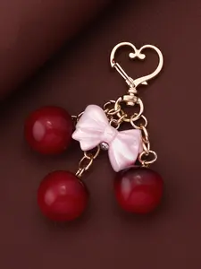 Cherry Bow Resin Keychain with Heart Shape Lobster Clasp Pendant, Shiny Cherry Charm, Fashion Bag Decoration, Valentine's Day Gift for Women