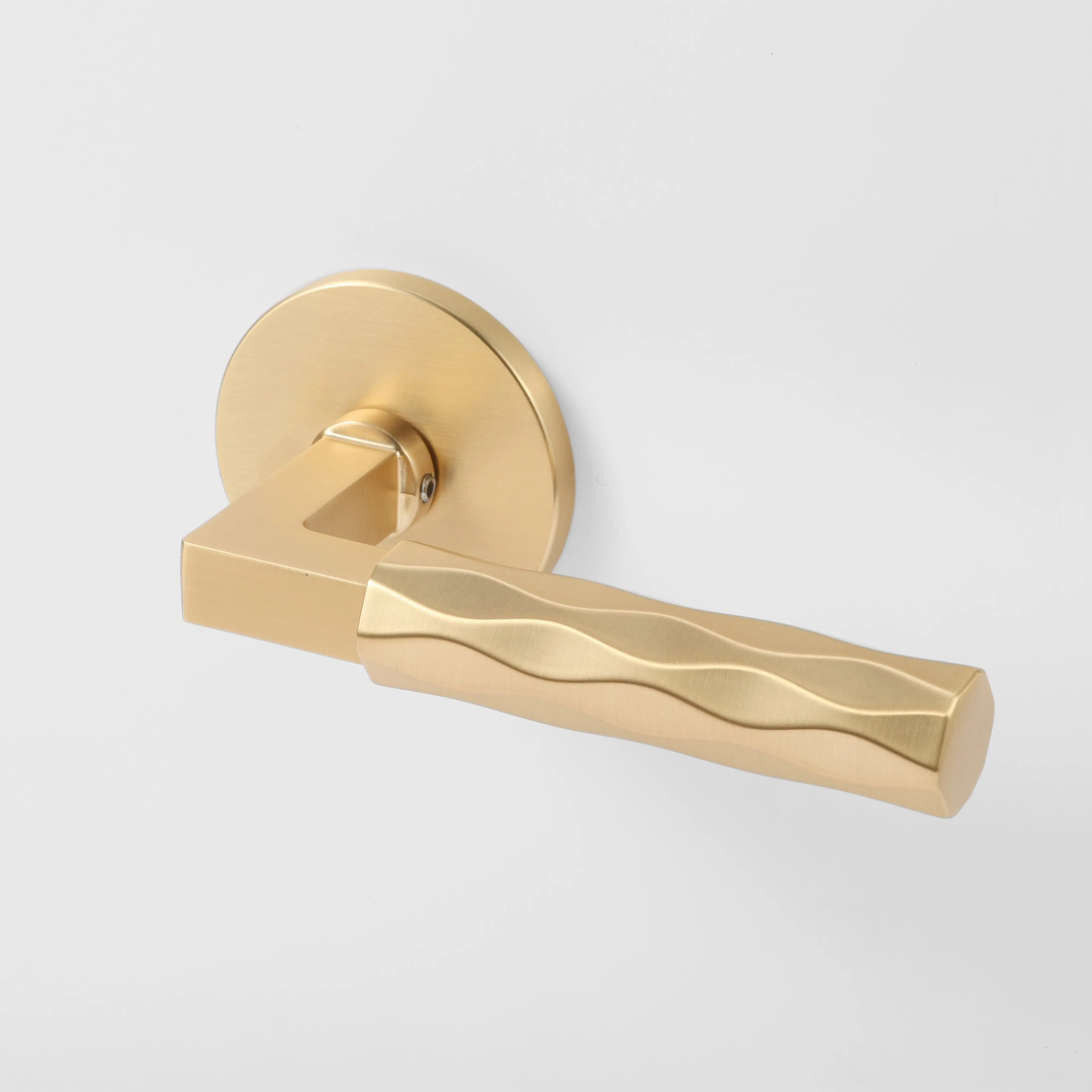 Hailey Champagne Gold Modern Double Dummy Interior Door Handle with Round Rosette and Concealed Screws