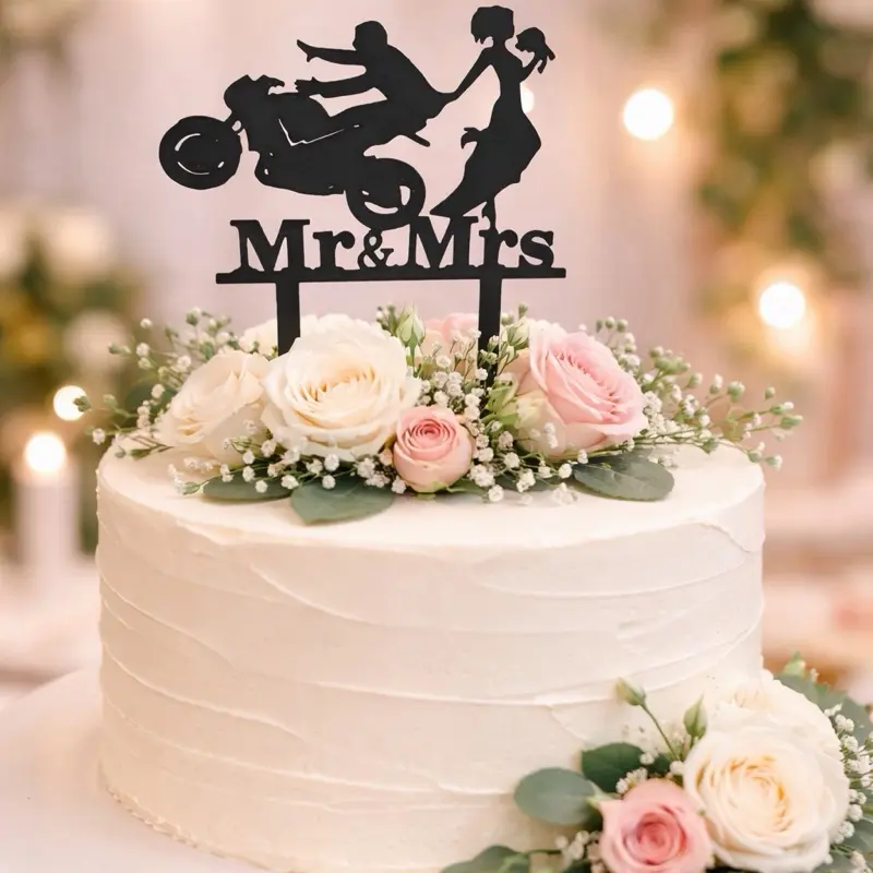 Mr & Mrs Motorcycle Cake Topper for Weddings and Special Occasions