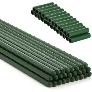 50 Pack 16 Inches Garden Stakes with 25 Connectors, Connectable  Support Stakes Plastic Coated Metal Tomato Sticks  Climbing Support for Tomatoes, Cucumber, Beans, Potted
