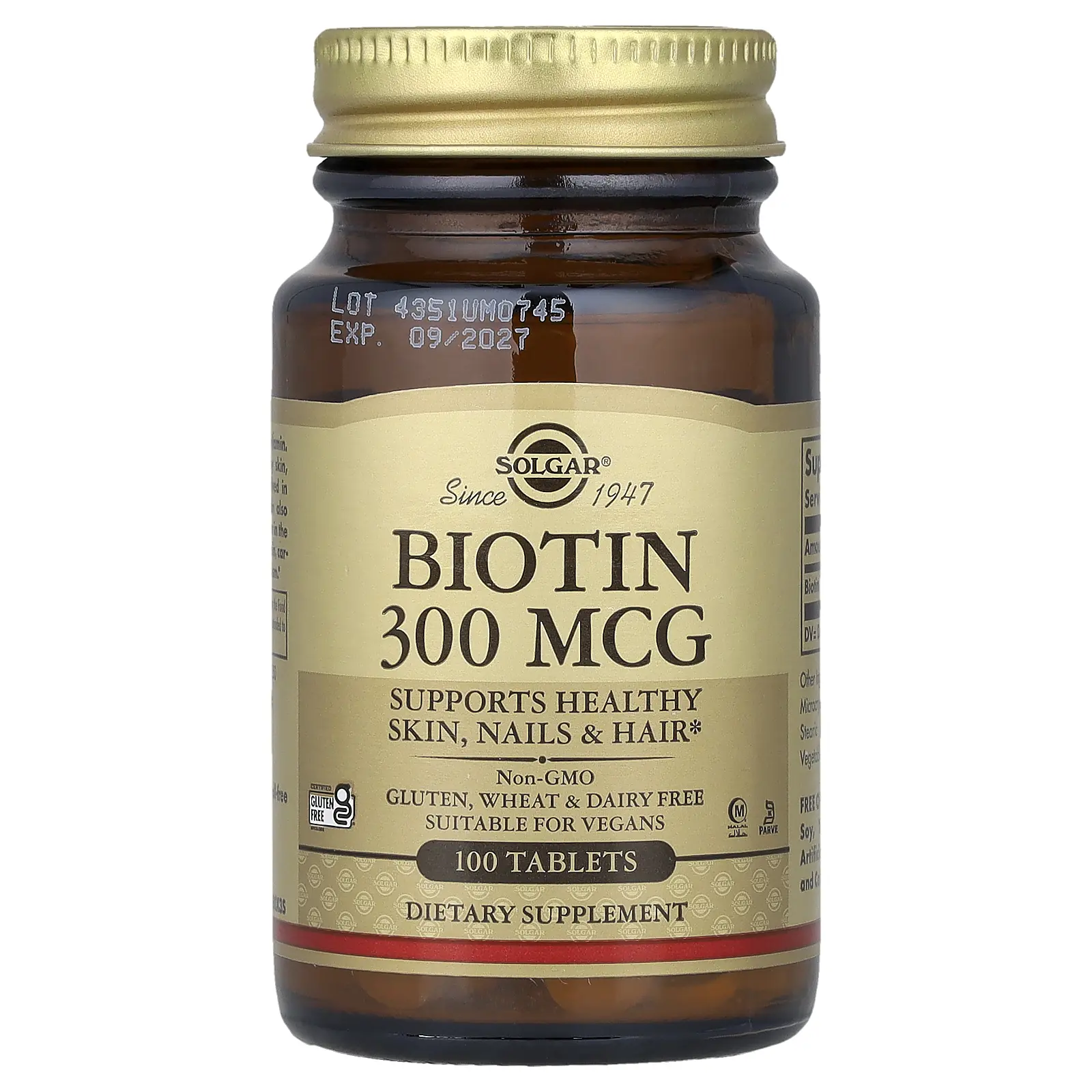 Solgar Biotin, 300 mcg, 100 Tablets