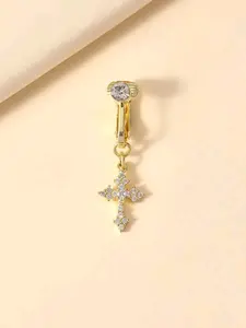 Women's Elegant Cross Design Belly Button Ring, Artificial Zircon Jewelry Accessory, Fashionable Daily Wear & Gift Option, Belly Rings