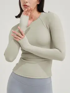 Womens Long Sleeve Athletic Tops with Thumb Holes, Tight Sleeve – Dry Fit Active Crewneck Workout Tees