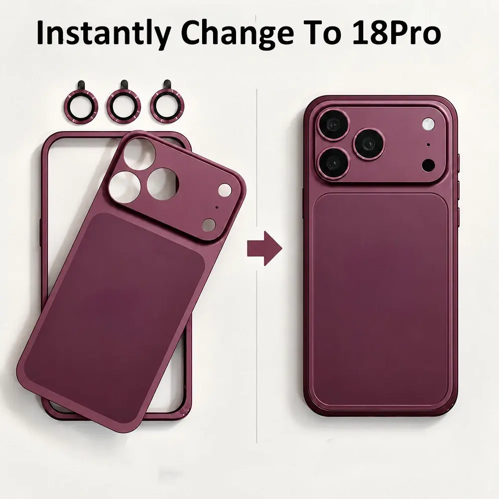 New Alloy Frame+Glass Lens Film+Slim Soft Backplate Case For iPhone 18 17 16 Pro Max Instantly Change 18Pro Matte Protect Cover