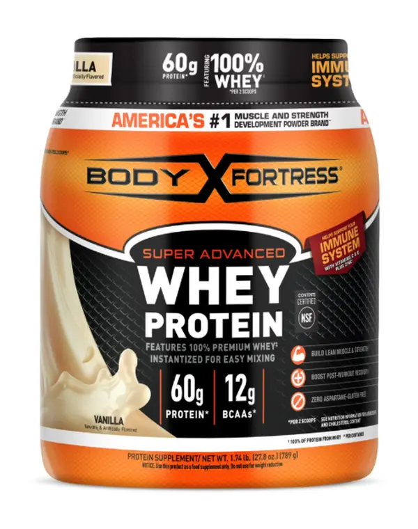 Body Fortress Vanilla Protein Drink Mix Powder 1.74 lb | Easy Mix for Daily Use
