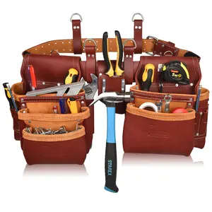 Trutuch Maroon Grain Leather Tool Belt with 17 Pockets - Carpenter, Construction, Framers, Electrician, Handyman Tool Bag and Pouch
