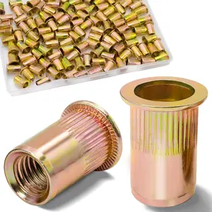 1/4 Rivet Nut, 115Pcs Carbon Steel Zinc Rivet Nuts 1/4-20, 1 4 20 Threaded Insert Rivnut, Flat Head 1 4 x 20 UNC Rivets Nutsert, 1 4 RIV Nuts