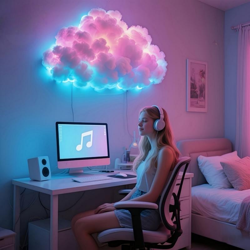 3D Thunder Cloud LED Night Light, Music Sync, Bedroom Game Room Party, USB Powered, Wall Ceiling Mount, Dreamy Ambiance Lighting