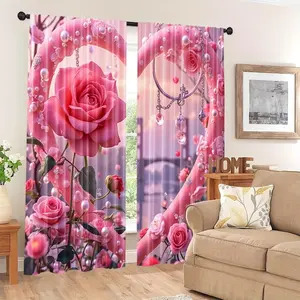 2pcs Rose & Pearl Curtains Window Curtain Rod Pocket, Luxury Girly Drapes for Bedroom Living Room, Contemporary Style, Universal Setting