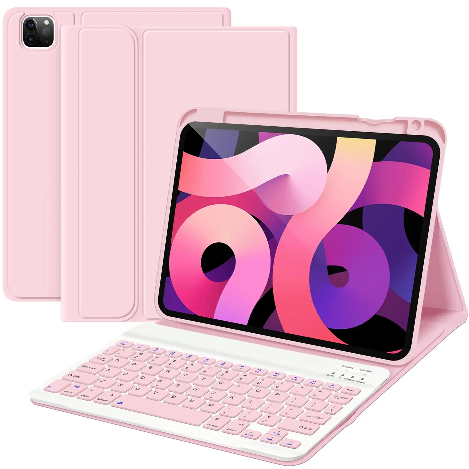 Detachable Wireless Keyboard with Case & Pencil Holder, 1 Set Strong Magnetic Keyboard, Stand Folio Keyboard Case with Adjustable Stand, Folding Keyboard, Foldable Tablet Keyboard for iPad Pro 1/2/3/4th
